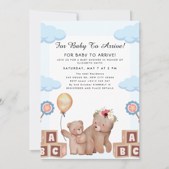 Invitación Cute Teddy Bear Balloon Theme (Anverso)