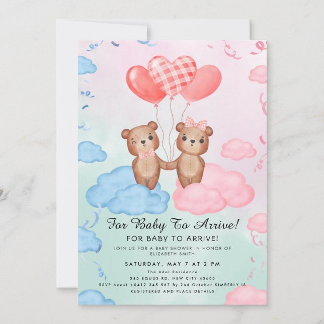 Invitación Cute Teddy Bear Balloon Theme (Anverso)