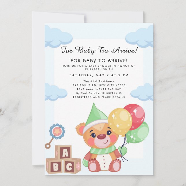 Invitación Cute Teddy Bear Balloon Theme (Anverso)