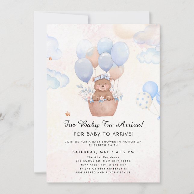 Invitación Cute Teddy Bear Balloon Theme (Anverso)
