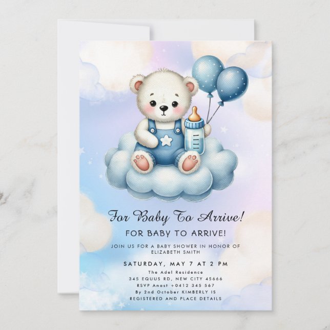 Invitación Cute Teddy Bear Balloon Theme (Anverso)
