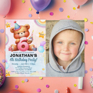 Invitación Cute Teddy Bear Birthday 6 with Photo 