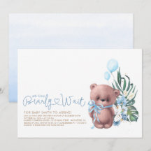Cute Teddy Bear Blue Bearly Wait Boy Baby Shower