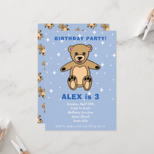 Invitación Cute Teddy Bear Blue Boy Cumpleaños