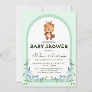Invitación Cute Teddy Bear Blue Flower Baby Shower
