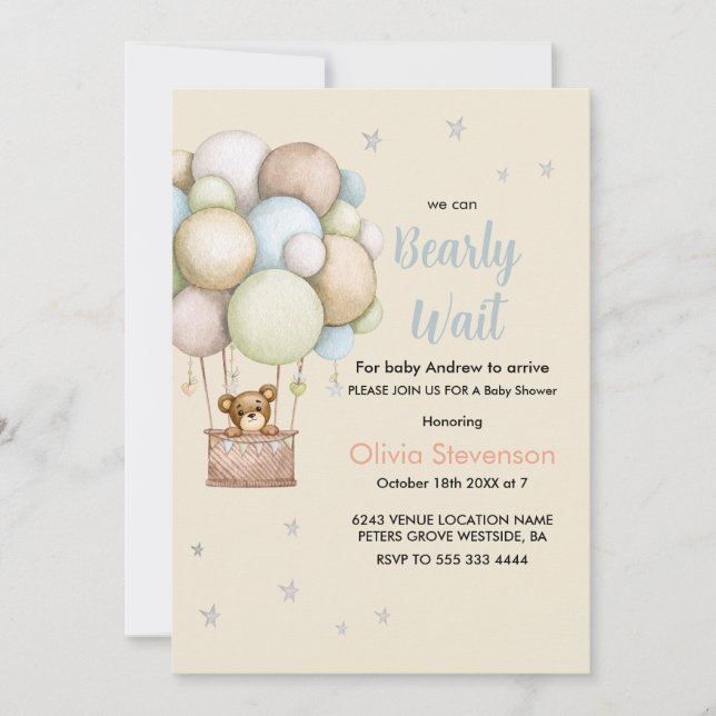 Invitación Cute Teddy Bear Boy baby shower (Anverso)
