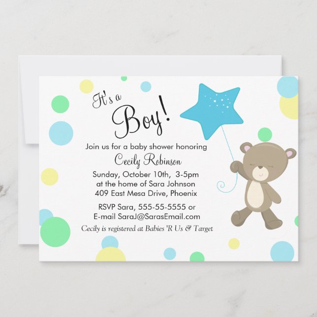 Invitación Cute Teddy Bear Boy Baby Shower (Anverso)