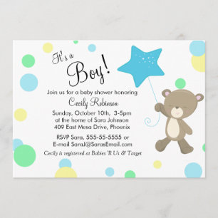 Invitación Cute Teddy Bear Boy Baby Shower