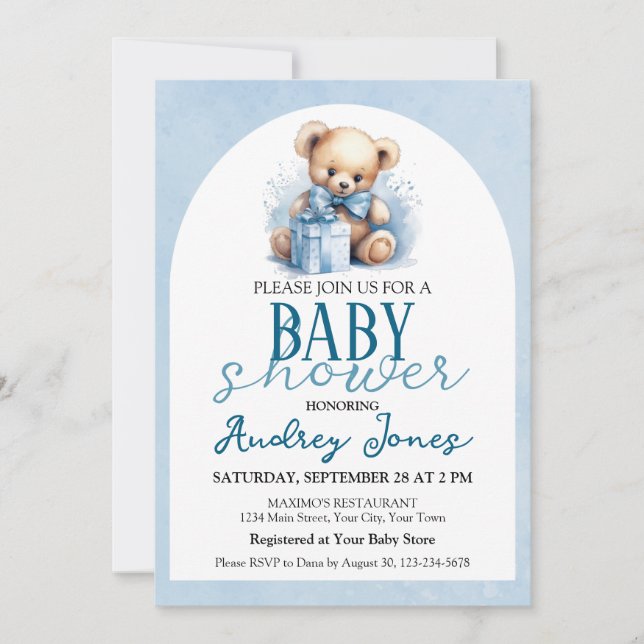 Invitación Cute Teddy Bear Boy Baby Shower (Anverso)