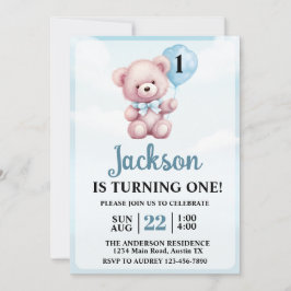 Invitación Cute Teddy Bear Boy fiesta de cumpleaños