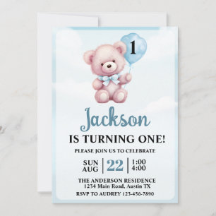 Invitación Cute Teddy Bear Boy fiesta de cumpleaños