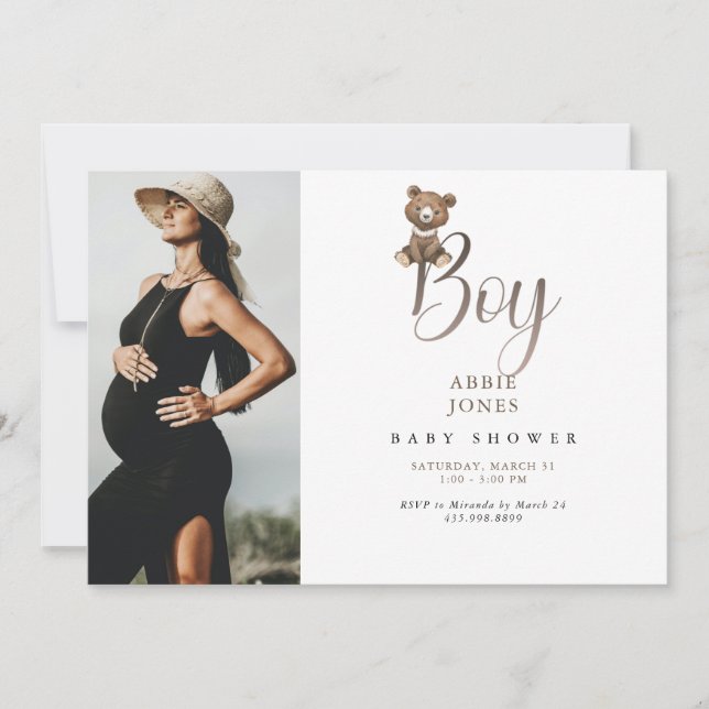 Invitación Cute Teddy Bear Boy Foto Baby Shower (Anverso)