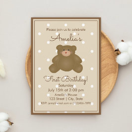 Invitación Cute Teddy Bear Cub Bebé Primer Cumpleaños Niños F