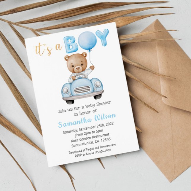 Invitación Cute Teddy Bear es un chico Baby Shower (Subido por el creador)