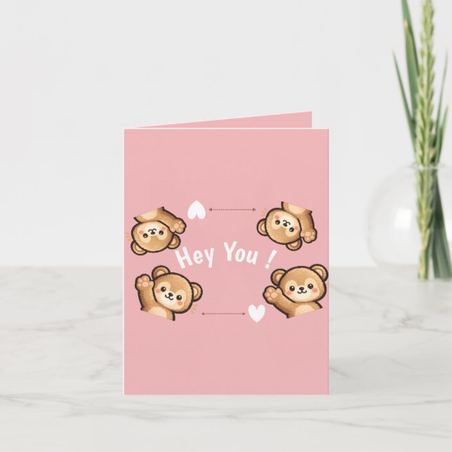 Invitación Cute Teddy Bear Folded Invitation – Hey You Pink  (Anverso)