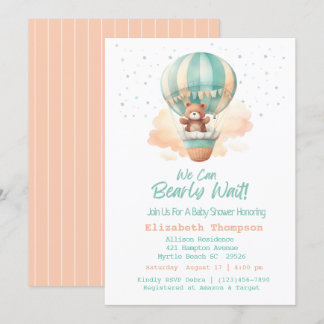 Invitación Cute Teddy Bear Globos de aire caliente Baby Showe
