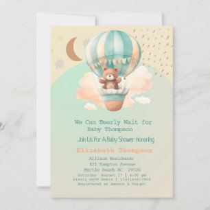 Invitación Cute Teddy Bear Globos de aire caliente Baby Showe