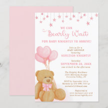 Cute Teddy Bear Globos rosas Estrellas Baby Shower