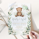 Invitación Cute Teddy Bear Greeneration Gold Neutral Baby Sho<br><div class="desc">Esta elegante ducha de bebé incluye un lindo oso de peluche con un globo en forma de corazón enmarcado por una hermosa cortina de flores de color acuático</div>