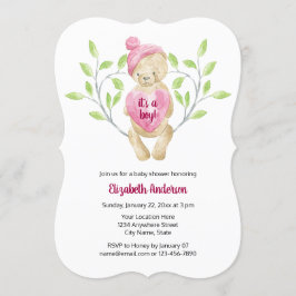 Invitación Cute Teddy Bear Heart Baby Shower