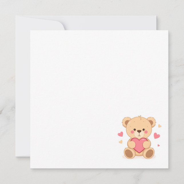 Invitación Cute Teddy Bear Holding Heart – Valentine Love Ill (Anverso)