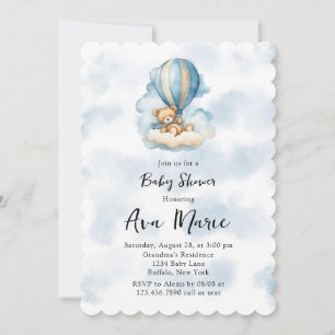 Invitación Cute Teddy Bear Hot Air Balloon Boy Baby Shower