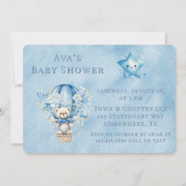 Invitación Cute Teddy Bear Hot Air Balloon Boy Baby Shower