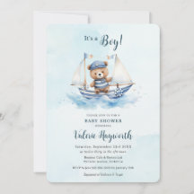 Cute Teddy Bear Nautical Bote Boy Baby Shower