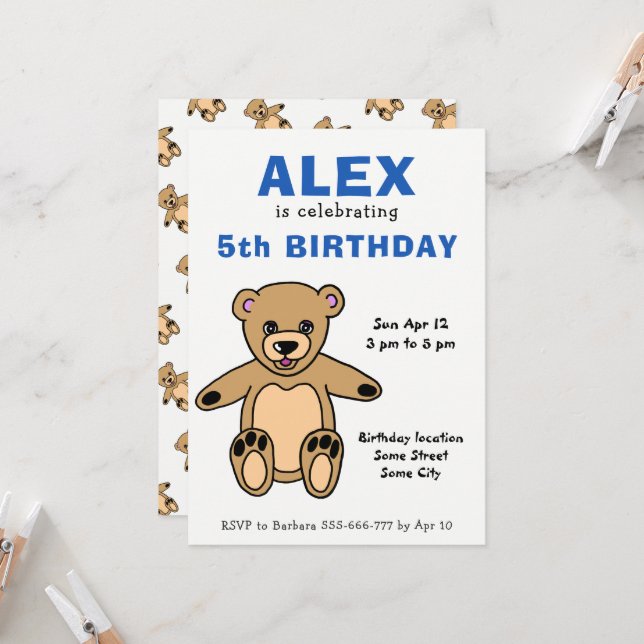 Invitación Cute Teddy Bear Niños Niño Cumpleaños (Anverso/Reverso In Situ)