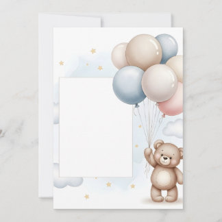 Invitación Cute Teddy Bear Pastel Balloons Invitation Frame
