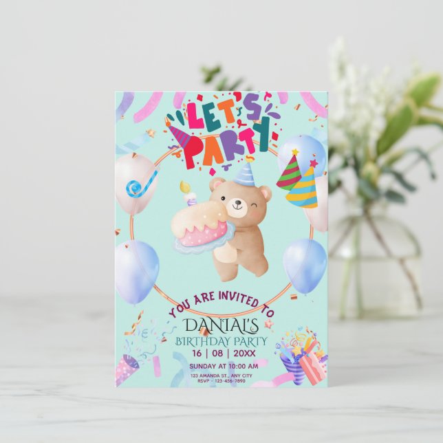 Invitación Cute Teddy Bear Personalized Birthday Invitation  (Anverso de pie)