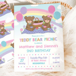 Invitación Cute Teddy Bear Picnic Birthday Twys Boy Chica