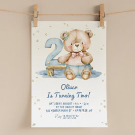 Invitación Cute Teddy Bear Segundo Cumpleaños