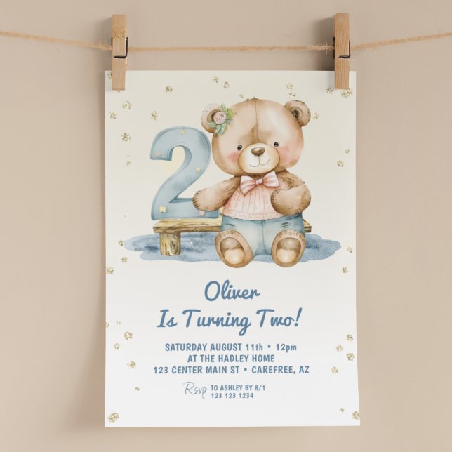 Invitación Cute Teddy Bear Segundo Cumpleaños (Subido por el creador)