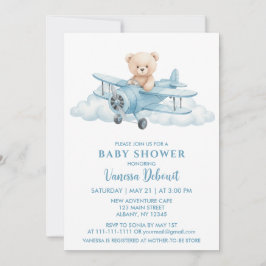 Invitación Cute Teddy Bear Sky Adventure Baby Shower