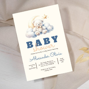 Invitación Cute Teddy Bear Sleep Baby Shower