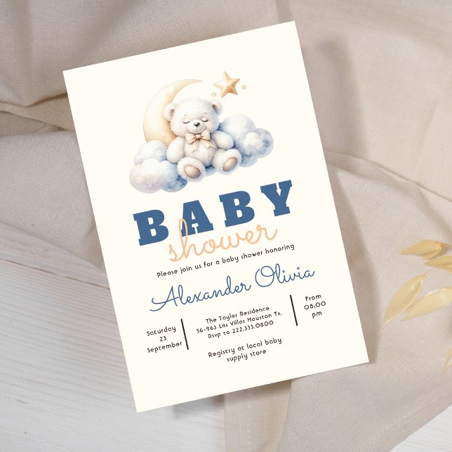 Invitación Cute Teddy Bear Sleep Baby Shower (Subido por el creador)