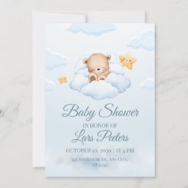 Invitación Cute Teddy Bear Sleeping on Cloud Baby Shower Invi