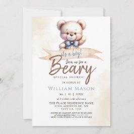 Invitación Cute Teddy Bear, soy un chico Baby Shower acuarela