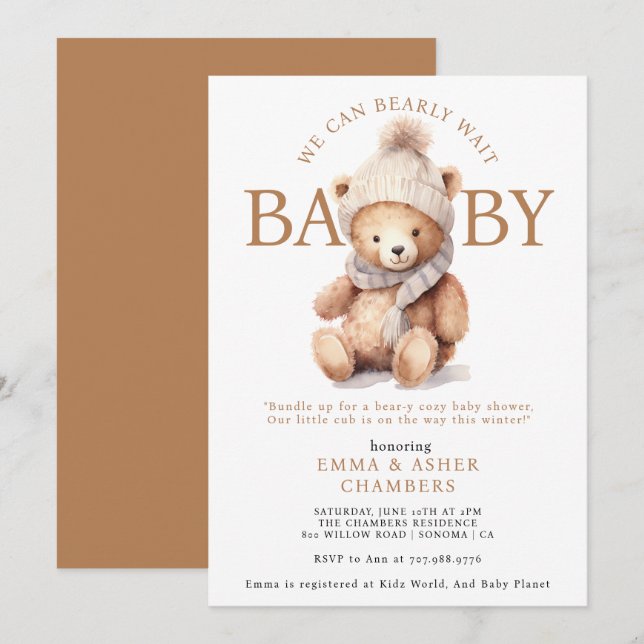 Invitación Cute Teddy Bear Winter Baby Shower (Anverso / Reverso)