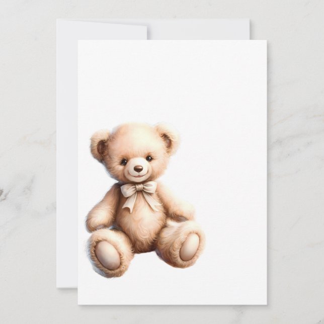 Invitación Cute Teddy Bear with Bow - Soft Plush (Anverso)
