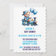 Cute Teddy Bear y Train Boy Baby Shower