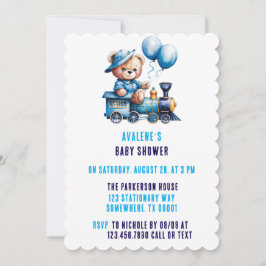 Invitación Cute Teddy Bear y Train Boy Baby Shower