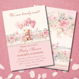 Invitación Cute Teddy Bearly Wait Chica Rosado Baby Shower