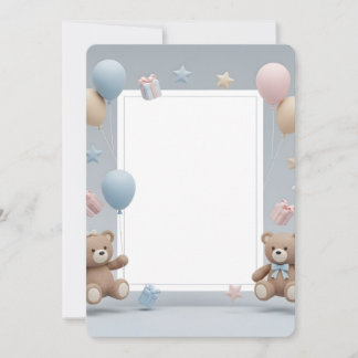Invitación Cute Teddy Bears Photo Frame - Blue & Pink Baby