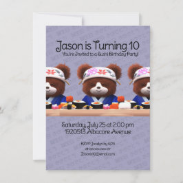 Invitación Cute Teddy Bears Sushi Chefs Cumpleaños Party