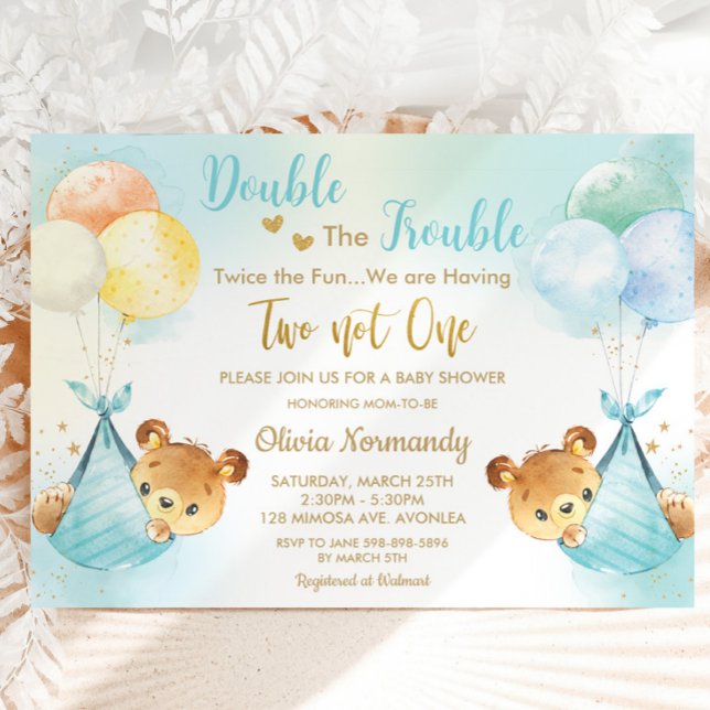 Invitación Cute Teddy Bears Twys Boys Twin Blue Baby Shower (Subido por el creador)