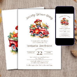 Invitación Cute Teddy cosecha Baby Shower Red Pickup