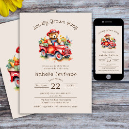 Invitación Cute Teddy cosecha Baby Shower Red Pickup