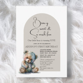 Invitación Cute Teddy Oso Tema Acuarela Primer Cumpleaños